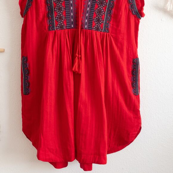 VICI Kells Cotton Embroidered Red Mini Dress Size Small - Picture 4 of 9